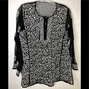 White and Black | Long Sleeve| Boho Linen Tunic